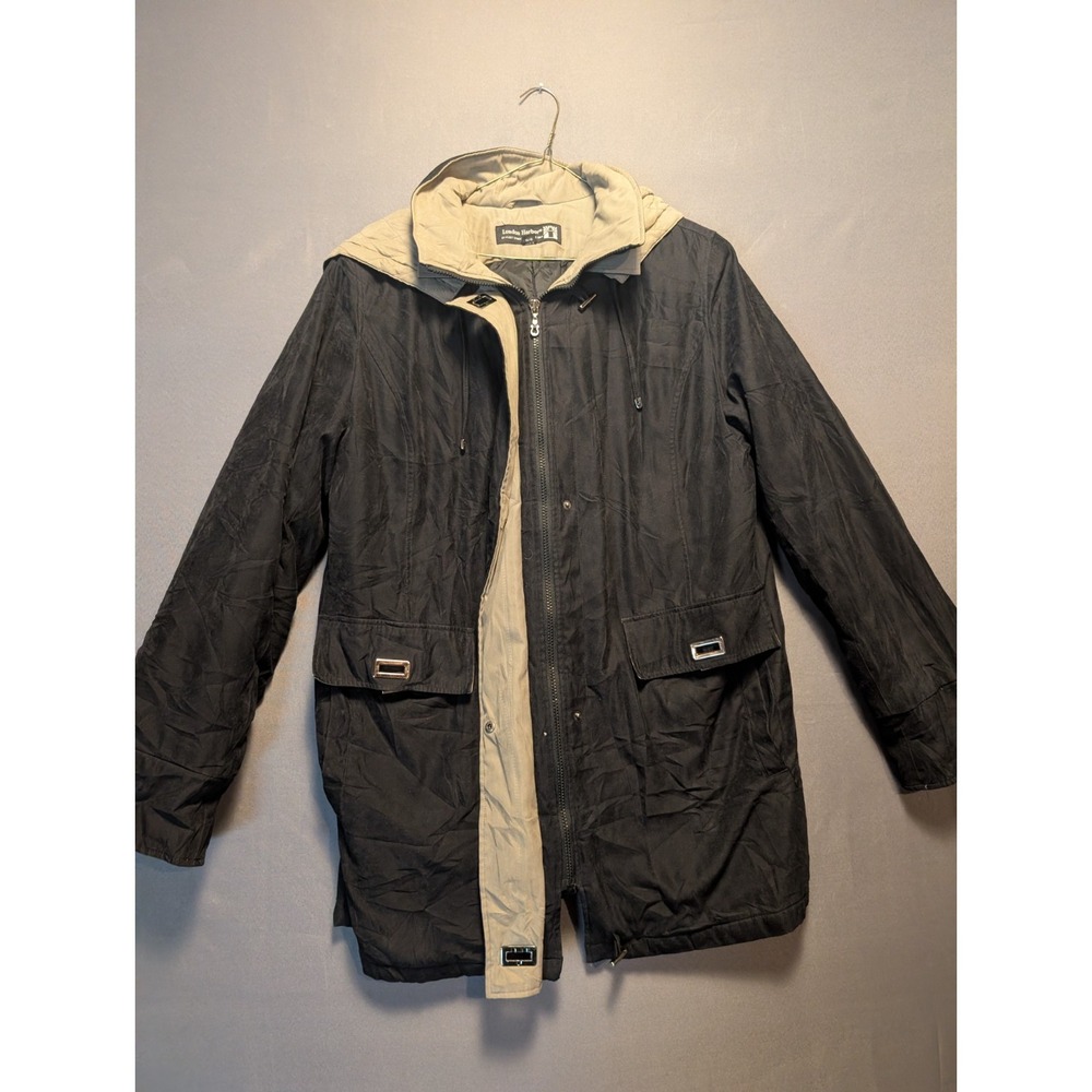 Fleet Street London Harbor Womens 14/16 Black Beige Hooded Parka Jacket